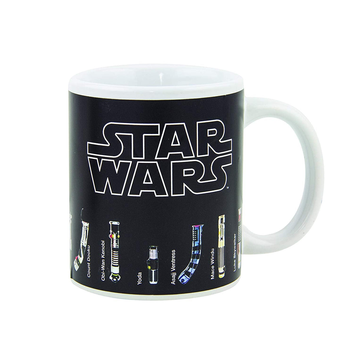 Star Wars Lightsaber Mug before heat activation, with unlit lightsaber hilts